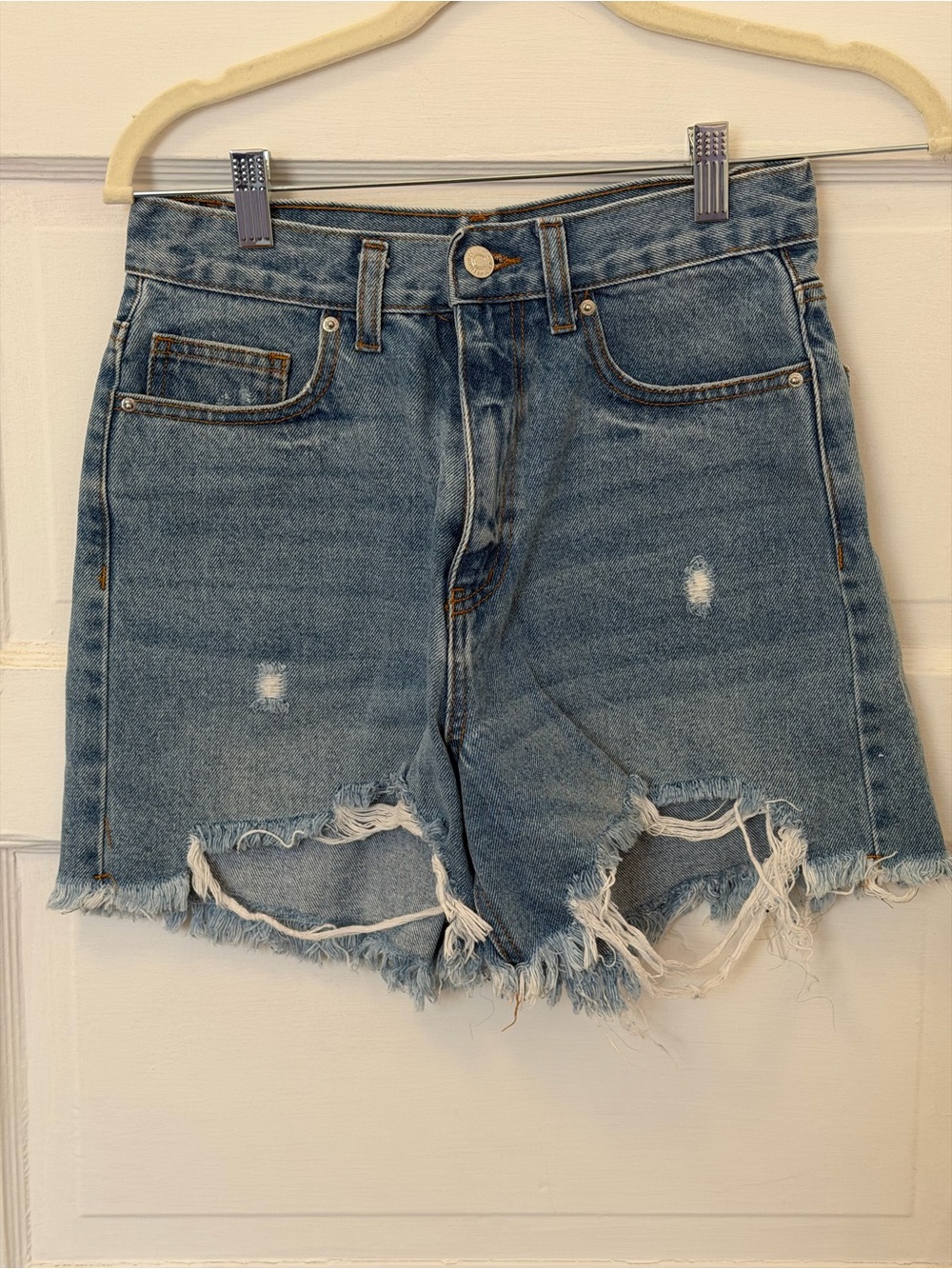 Forever 21 Distressed Light Blue High-Rise Denim Shorts